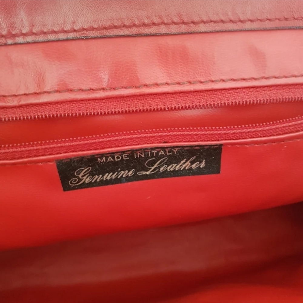 Italian Red Leather Shoulder Bag with Removable Strap - Convertible Clutch Purse - Picture 4 of 10